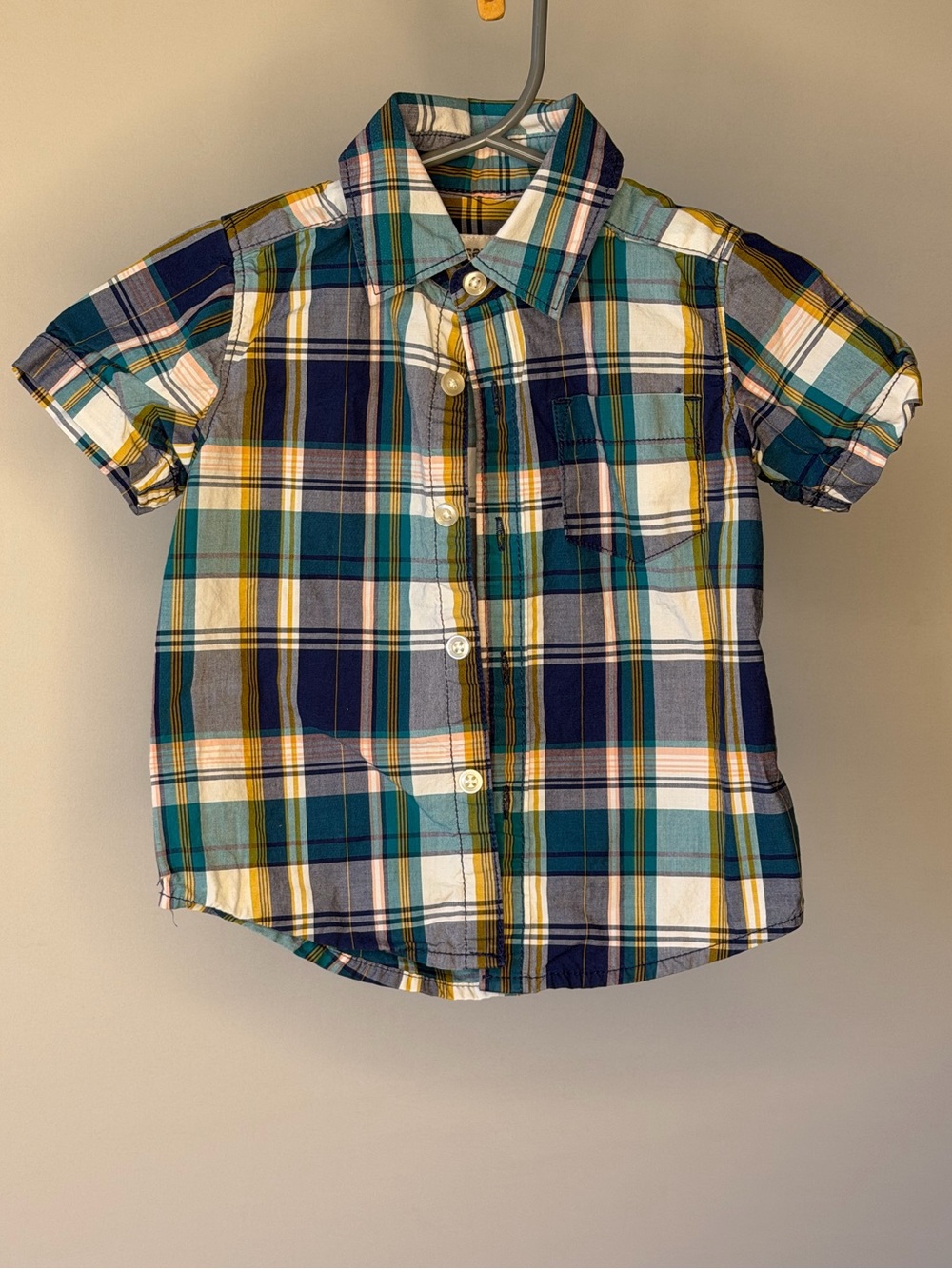 Carters Baby Boys Short Sleeve Button Up Multicolored Plaid Shirt Size 12 months